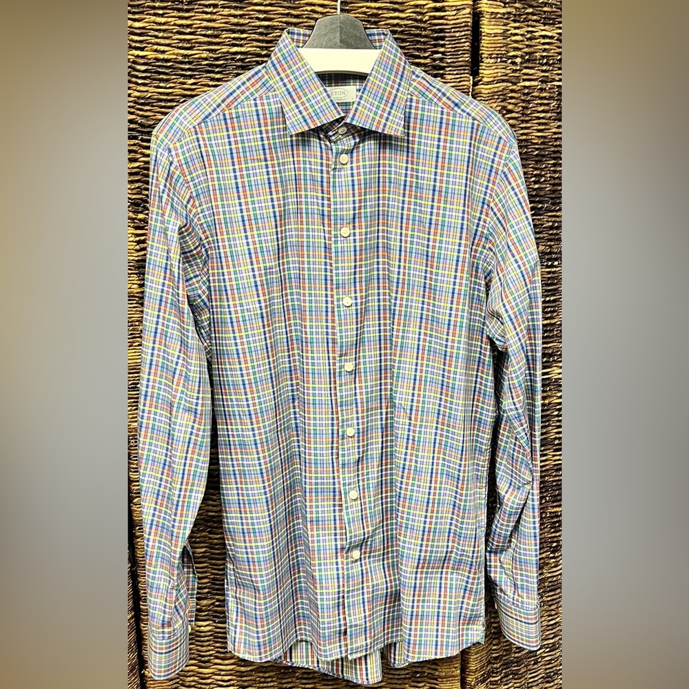 Eton Men's Vibrant Plaid Button Down Shirt-43, 17, Contemporary